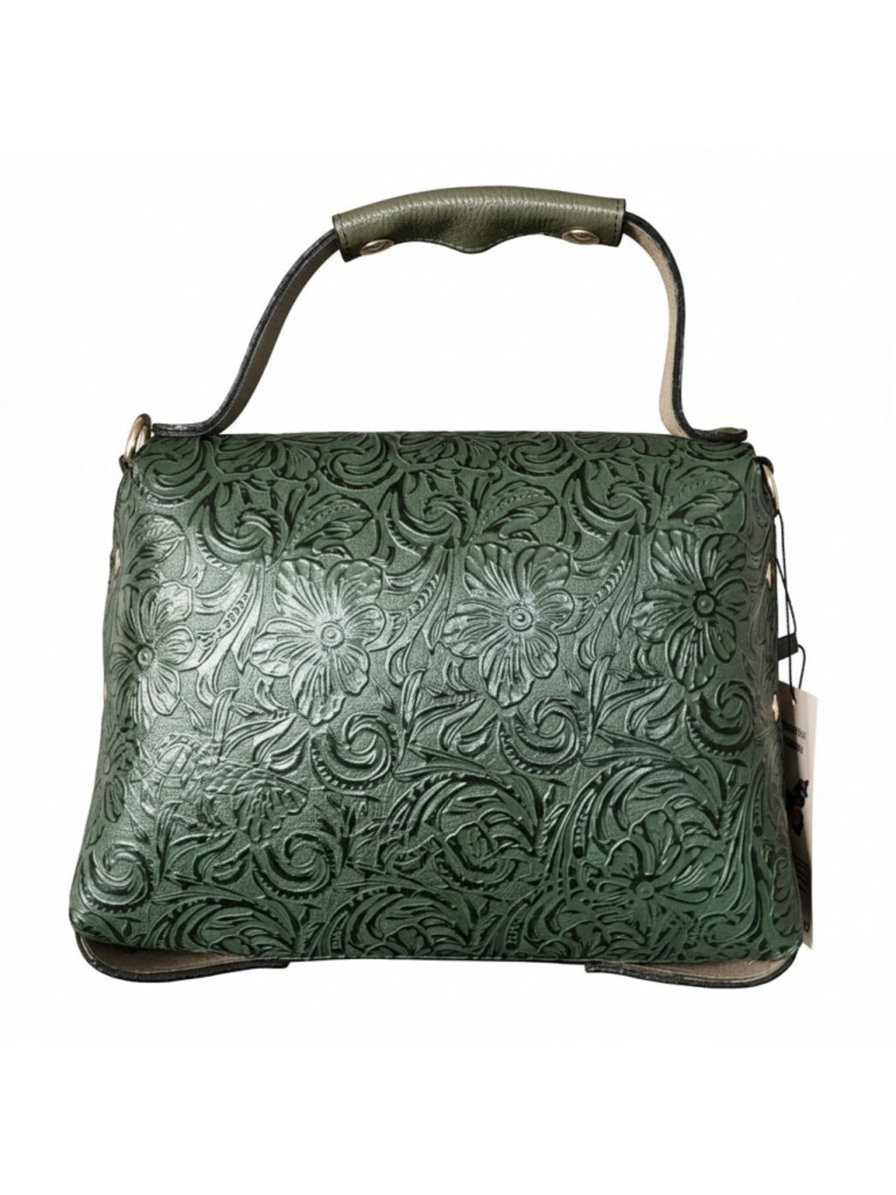Forest Green Floral Studded Embossed Artisan LEATHER Purse Handbag Crossbody Bag - Picture 3 of 16